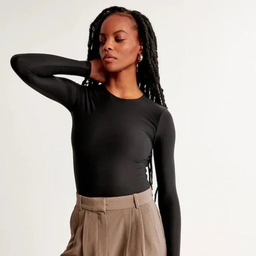 Abercrombie & Fitch Soft Matte Seamless Crew Neck Long Sleeve Black XXS